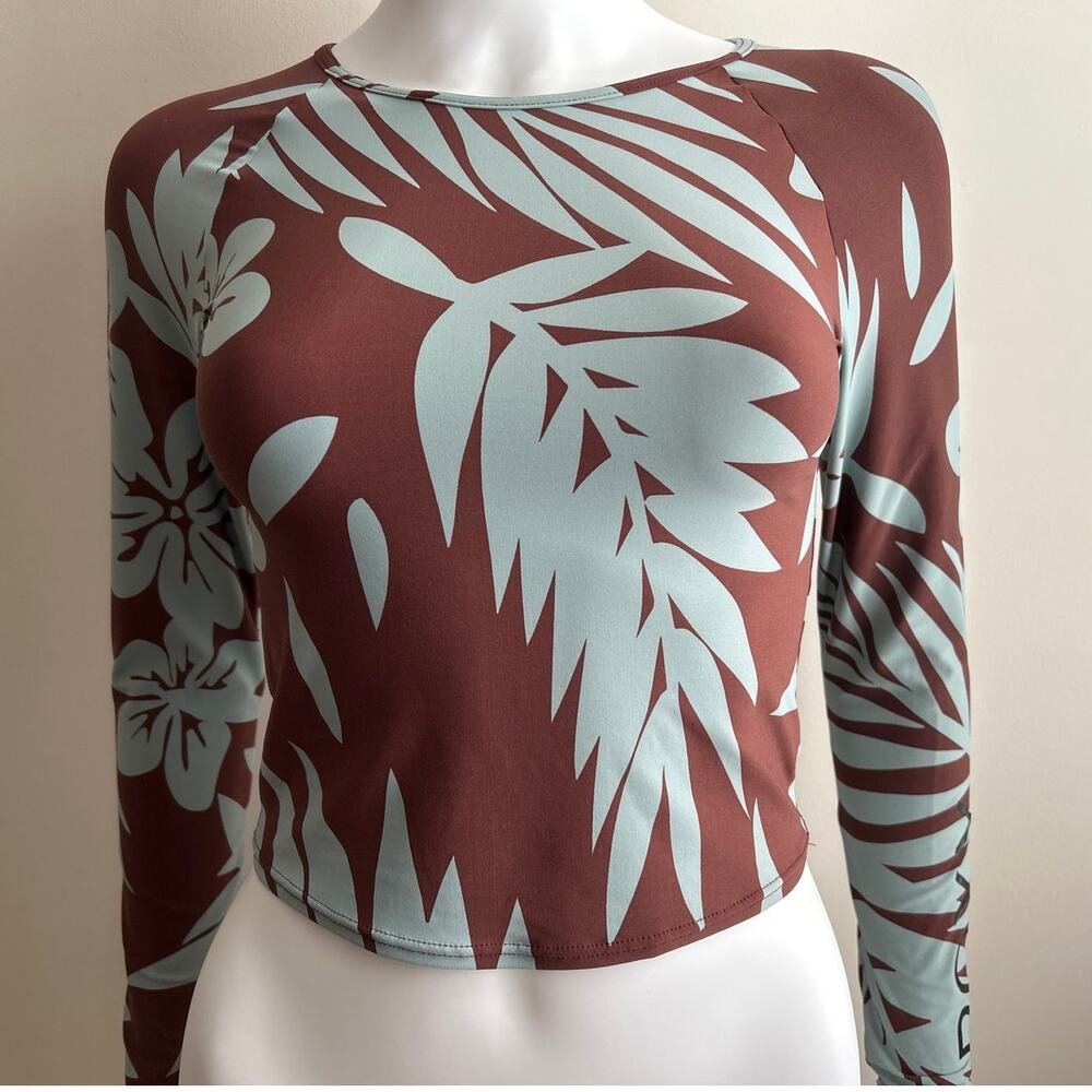 Roxy Swim Printed Palm Cruz Long Sleeve Rash Guard Medium NWT